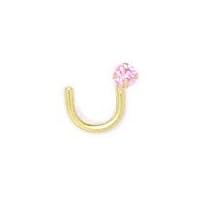 14k Yellow Gold Pink Round CZ Cubic Zirconia Simulated Diamond Body Piercing Jewelry Nose Screw Jewelry for Women
