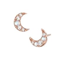 K Gallery 1.30Ctw Round Cut Opal & Diamond Moon Stud Earrings 14K Rose Gold Finish
