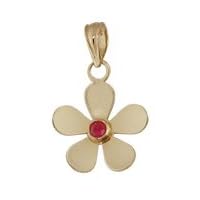 Children's Fine Jewelry 18Kt Yellow Gold Large Flower Charm with Rubi Stone (14mm/ 19mm with Bail)