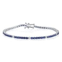 K Gallery 1.50 Ctw Round Cut Sapphire and Diamond Tennis Bracelet for Women 14K White Gold Finish 925 Sterling Silver