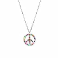 0.50 Ct Round Cut Multi Gemstone Peace Sign Pendant Necklace 14K White Gold Plated