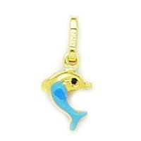 14k Yellow Gold Blue Enamel Dolphin Pendant Necklace Measures 16x7mm Jewelry for Women