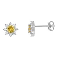 K Gallery 1.20Ctw Round Cut Yellow Diamond Stud Earrings 14K White Gold Finish