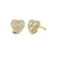 K Gallery 1.00Ctw Round Cut White Diamond Heart Stud Earrings 14K Yellow Gold Finish