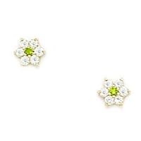 14k Yellow Gold August Green CZ Cubic Zirconia Simulated Diamond Flower Screw Back Earrings Measures 4x4mm Jewelry for Women