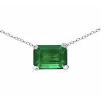 1.00 Carat Emerald Solitaire Pendant 14K White Gold Plated Necklace With 18