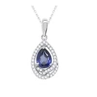 Blue Sapphire Teardrop Pendant Necklace for Women, Girls with Diamond in 14K White Gold With 18 Inch Chain | September Birthstone Jewelry Gift