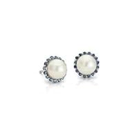 1CT Sapphire and Freshwater Cultured Pearl Halo Stud Earrings in 14k Gold Plated
