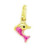 14k Yellow Gold Pink Enamel Dolphin Pendant Necklace Measures 16x7mm Jewelry for Women