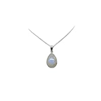 Sterling Silver 925 Natural Pear Rainbow Moonstone Pendant Necklace Jewelry