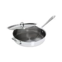 Thunder Group SLSAP050, 5-Quart Stainless Steel Saute Pan with Cover, Commercial Fry Pan with Lid