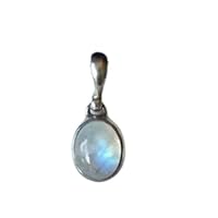 925 Sterling Silver Natural Oval Rainbow Moonstone Delicate Pendant Gift Jewelry