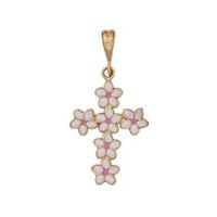 Children's Fine Jewelry 18 Kt White enamel Flower Cross (19mm X 14mm/31mm with Bail)