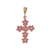 Children's Fine Jewelry 18 Kt Pink enamel Flower Cross (19mm X 14mm/31mm with Bail)