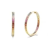 Gems & Jewels 925 Sterling Silver 1.65 Ctw Round Cut Rainbow Diamond Huggie Hoop Women's Earrings 14K Rose Gold Finish