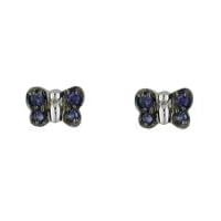 18K White Gold Butterfly Blue Sapphire Earrings (6mm X 4mm)