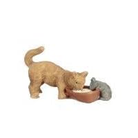 Melody Jane Dollhouse Cat & Mouse Drinking Milk Miniature Pet 1:12 Scale