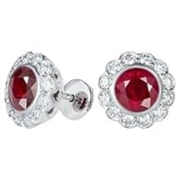 K Gallery 1.20Ctw Round Cut Red Sapphire & Diamond Engagement Stud Earrings 14K White Gold Finish
