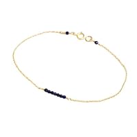 Natural Blue Sapphire 2mm Round Shape Faceted Cut Gemstone Beads 7 Inch Gold Plated Clasp Bracelet For Men, Women. Natural Gemstone Link Bracelet. | Lcbr_01668