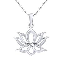 0.01 Cttw Round Diamond Lotus Flower Pendant Necklace 14K Gold Plated