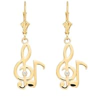 DIAMOND TREBLE CLEF & EIGHTH NOTE MUSIC EARRINGS IN YELLOW GOLD - Gold Purity:: 14K