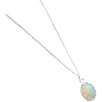 Handmade 925 Sterling Silver Genuine Ethiopian Fire Opal October Birthstone Pendant With Chain Jewelry