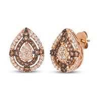 K Gallery 1.00Ctw Round Cut Chocolate Diamond Pear Stud Earrings 14K Rose Gold Finish