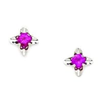 14k White Gold Red CZ Cubic Zirconia Simulated Diamond Small 4 Point Star Screw Back Earrings Measures 7x7mm Jewelry for Women