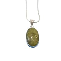 925 Sterling Silver Beautiful Oval Green Jasper Gemstone Pendant With 20Inch Chain