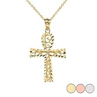 SPARKLE CUT FILIGREE ANKH CROSS PENDANT NECKLACE IN GOLD (YELLOW/ROSE/WHITE) - Gold Purity:: 14K, Pendant/Necklace Option: Pendant With 18