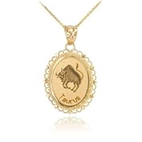 Polished Gold Taurus Zodiac Sign Oval Pendant Necklace - Gold Purity:: 10K, Pendant/Necklace Option: Pendant With 16