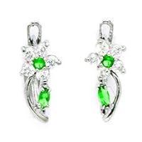 14k White Gold May Green CZ Small Flower and Leaf Leverback Earrings Measures 13x5mm Jewelry for Women