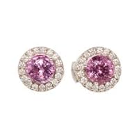 K Gallery 1.20Ctw Round Cut Pink Sapphire & Diamond Cluster Stud Earrings 14K White Gold Finish