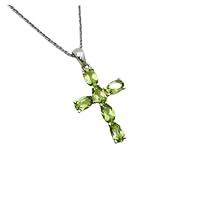 925 Sterling Silver Beautiful Oval Green Peridot Cross Pendant Jewelry