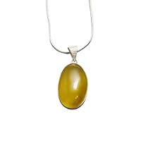 925 Sterling Silver Pretty Oval Yellow Onyx Gemstone Pendant With Chain Jewelry