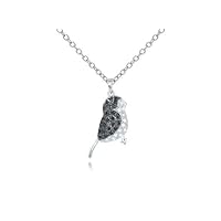 925 Sterling Silver Finish Black & White Sapphire Pave Bird Robbin Pendant Cable Chain Necklaces