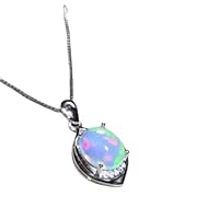 925 Sterling Silver Natural Oval Ethiopian Opal Wedding Pendant Necklace Jewelry