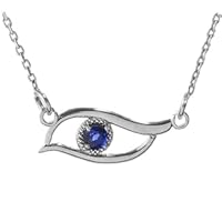 WHITE GOLD CZ SAPPHIRE EVIL EYE PENDANT NECKLACE - Pendant/Necklace Option: Pendant With 16