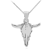 Polished White Gold Bull Head Pendant Necklace - Gold Purity:: 10K, Pendant/Necklace Option: Pendant With 20