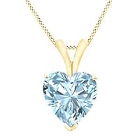 Heart Shape Aquamarine Heart Pendant Necklace 10K Solid Yellow Gold Plated