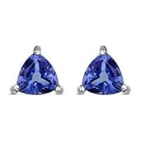 ANGEL SALES 2.00 Ct Trillion Cut Blue Tanzanite Solitaire Stud Earrings For Girls & Women's 14K White Gold Finish