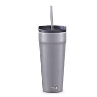 DASH 20oz Tumbler with Spill-Proof Lid and Straw, Stainless Steel Vacuum Insulated Coffee Tumbler Cup, Double Wall Powder Coated Travel Mug - Grey