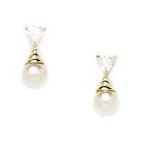 14k Yellow Gold White 5x5mm Freshwater Cultured Pearl and CZ Screw Back Earrings Measures 10x5mm Jewelry for Women