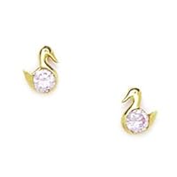 14k Gold Birth Month 3x3mm CZ Cubic Zirconia Simulated Diamond Duck Screw Back Earrings Jewelry for Women in Yellow Gold Choice of Birth Month and Variety of Options
