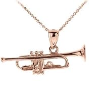 ROSE GOLD THREE DIMENSIONAL TRUMPET PENDANT NECKLACE - Gold Purity:: 10K, Pendant/Necklace Option: Pendant With 22