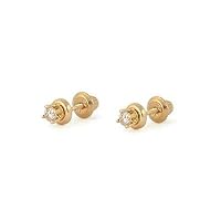 14K Yellow Gold 0.14 TCW Diamond Screw Back Earrings For Girls Of All Ages