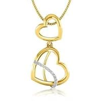 0.15 Ct Round VVS1 Diamond Droopy Hearts Pendant 14K Yellow Gold Plated