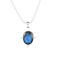 Handmade 925 Sterling Silver gemstone Jewelry Natural Blue Fire Labradorite Pendant necklace Gift