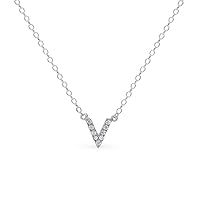 White gold Plated 925 Silver 0.02 ct (J-K Color, I1-I2 Clarity) tiny v shaped necklace for women, small diamond minimalist pendant, gift for her.