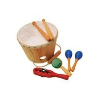 Sounds Like Fun Shake Rattle and Drum - set or 4 wooden instruments